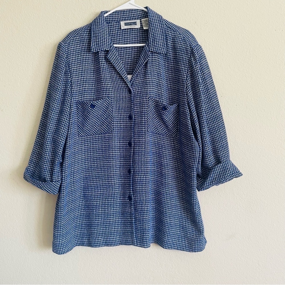 Sag Harbor Prophecy woman's layered blouse 20W gingham blue coastal grandma